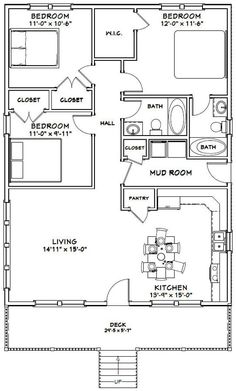 the floor plan for a two bedroom, one bath apartment with an attached living area