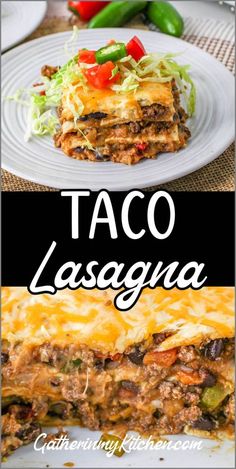 taco lasagna on a plate with cheese and lettuce