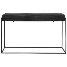 a black marble top and metal frame console table