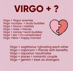 a pink poster with the words virgo and two hearts