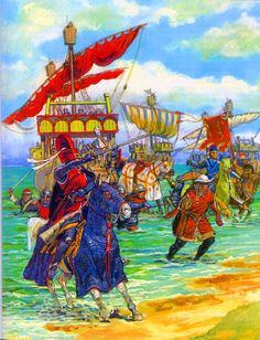 Crusader troops landing in Jaffa. Eastern Roman, Medieval Europe, Early Middle Ages, Medieval World