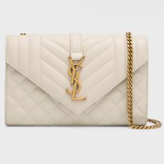 Color: Cream / Blanc Vintage Condition: New. Worn Once. As New. Pristine Condition. Comes With Dust Bag, No Box. Saint Laurent Shoulder Bag In Quilted Leather Features Signature Ysl Logo Accent Sliding Chain Shoulder Strap, 21.6"L Envelope Flap Top With Magnetic Closure Interior, One Card Slot Golden Hardware Approx. 5.1"H X 8.2"W X 2.3"D Made In Italy Ysl Envelope Bag, Ysl Shoulder Bag, Small Envelopes, Womens Designer Handbags, Yves Saint Laurent Bags, Saint Laurent Wallet, Colorful Bags, Top Handle Handbags, Envelope Bag