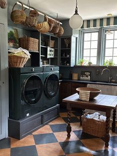 Laundry Room Reveal - Seeking Lavender Lane Hague Blue Laundry Room, Laundry Room And Guest Bedroom Combo, Laundry Room Garage Ideas, European Laundry Room, Cottage Core Laundry Room, Grey Laundry Room Ideas, Happy Laundry Room, Wallpapered Laundry Room, Navy Laundry Room