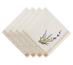 four napkins with lavender flowers on them