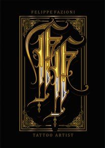 the tattoo artist's book cover for felprefazioni, with gold lettering