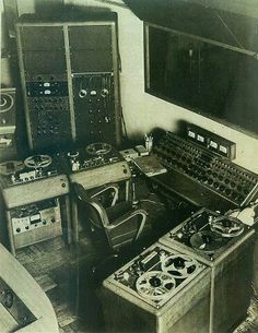 an old black and white photo of some electronics