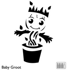 a black and white drawing of a potted plant with a crown on it's head