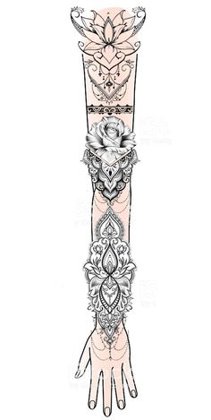 a drawing of a woman's hand with ornate designs on the arm and wrist