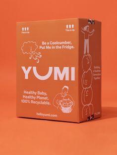 an orange box with the words yumi written in white on it's front