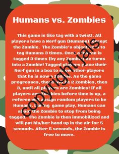 an orange and green camouflage background with the words humans vs zombies written in black on it