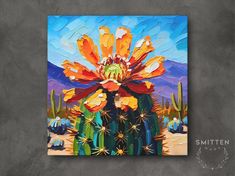 Experience the breathtaking beauty of the Arizona desert with this captivating Saguaro Blossom landscape painting. Available on high-quality ceramic tile or canvas, this original artwork showcases the vibrant Saguaro Blossom, the Arizona State Flower, amidst a stunning desert backdrop. Whether you choose the timeless elegance of ceramic tile or the modern sophistication of canvas, this piece will bring the spirit of the Southwest into your home and make a unique and meaningful gift for any Arizo Saguaro Cactus Painting, Saguaro Blossom, Arizona State Flower, Painting Ceramic Tile, Desert Backdrop, Arizona Landscape, Artwork Decor, Paintings I Love