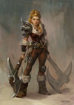 Dwarf dual-wielder Character Design Cartoon, Viking Woman, Viking Warrior, Fantasy Warrior, 판타지 아트, Medieval Fantasy, Dnd Characters