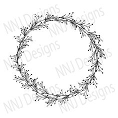 a circular frame with leaves and berries on it, in the middle of a white background