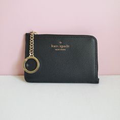 New Kate Spade Darcy Medium L-Zip Card Holder Black Wlr00595 $99 Details 3.4" H X 5" W Refined Grain Leather Ksny Metal Pinmount Logo Two Way Spade Jacquard Lining Exterior 4 Credit Card Slots Slip Pockets Zip Closure Dust Bag Not Included Imported Style # Wlr00595 Kate Spade Keychain Wallet, Travel Jewelry Holder, Kate Spade Minnie Mouse, Kate Spade Card Holder, Crystal Keychain, Tassel Keyring, Pink Cow, Keychain Wallet, Ring Bag