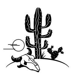 Desert Silhouette, Bull Skull Svg, Desert Skull, Cactus Silhouette, Svg Western, Cactus Tattoo, Clever Tattoos, Silhouette Tattoos, Cactus Desert