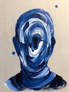 a painting of a man's face with blue swirls