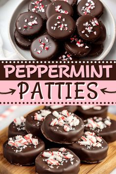 chocolate peppermint patties on a plate with sprinkles