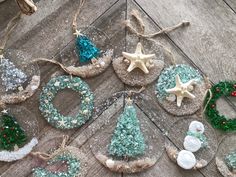 Sea Shell Ornament Ideas, Nightlight Ideas, Christmas Resin Ideas, Sea Glass Art Diy, Beach Christmas Decorations, Beach Craft, Beach Christmas Ornaments