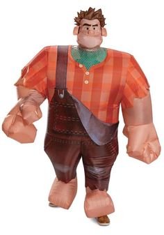 an inflatable man wearing overalls and a green shirt