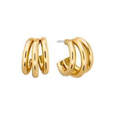 Handcrafted with gold, these triple hoops are the perfect everyday accessory. With a timeless design, they can elevate any outfit while adding a touch of elegance. Expertly crafted and durable, these earrings offer both style and quality. Add them to your collection for a classic yet versatile piece. 1.2” Lead and Nickel free. Gold Jewelry Png, Shuffle Outfit, Pretty Stacks, Christmas List Items, Accessories Png, Girly Bracelets, Aesthetic Items, Triple Hoop Earrings, Etsy Promotion