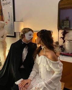 Chic Couples Halloween Costumes, White Gloves Costume, Phantom Of The Opera And Christine Costume, Couple Halloween Costumes Phantom Of The Opera, Christine Costume Phantom Of The Opera, Phantom Of Opera Costume, Christine And Phantom Costume, Phantom And Christine Costume Halloween, Aethstetic Halloween Costume