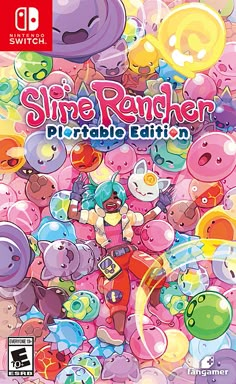 the cover art for slima rancher pikable edition, with an animated character surrounded