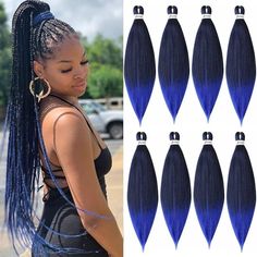 Amazon.com : Pre Stretched Braiding Hair 8 Packs Professional Synthetic Ombre Braids Hair Extensions for Women Grils Hot Water Setting Yaki Texture (26 Inch, 1B/Blue) : Beauty & Personal Care Ombre Braid, Hot Water, Braids, Texture, Hair