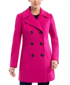 Wardrobe Oxygen: Fashion advice for women over 40 Hot Pink Coat, Double Breasted Overcoat, Cool Coats, Chic Coat, Stylish Office, Cold Weather Fashion, Pink Coat, Wool Blend Coat, Double Breasted Coat