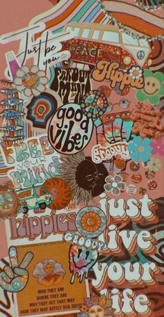 an assortment of stickers and decals on a piece of pink paper with the words good vibe