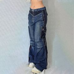 Blue Y2k Streetwear Bottoms, Blue Y2k Bottoms For Streetwear, Blue Y2k Style Streetwear Pants, Blue Y2k Full Length Bottoms, Blue Y2k Full-length Bottoms, Blue Full Length Y2k Pants, Y2k Style Full Length Blue Pants, Y2k Style Blue Full Length Pants, Y2k Blue Full-length Pants