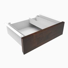 an open drawer on the side of a white wall