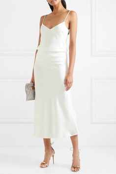 Galvan | Valletta satin midi skirt | NET-A-PORTER.COM Satin Camisole, Satin Midi Skirt, Bride Wear, Satin Slip, Silk Slip, White Satin, Skirt Outfits, European Fashion, Net A Porter