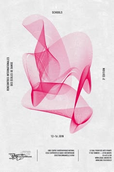 the poster for an art exhibition with pink lines on white paper and black lettering in english