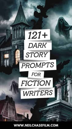 the front cover of a book with an image of a ghost flying over it and text that reads, 21 + dark story proms for fiction writer's