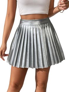 This High Waist Faux Leather Pleated Mini Skirt is expertly crafted using high-quality faux leather, ensuring durability and longevity. The high waist design provides a flattering fit, while the pleated detail adds a touch of elegance. Perfect for making a statement in any outfit. 100% Polyester Machine Wash Fabric has some stretch Feature: PU leather, high waist, pleated hem, skater mini skirt Brand Size Dress Bust Waist Hip XS 0-2 31-32.5'' 23-24'' 31-34" S 4--6 33-35'' 25-26'' 35-37" M 8--10 Pleated Faux Leather Party Bottoms, Fitted Leather Pleated Skirt, Leather Pleated Skirt For Night Out, Party Leather Pleated Skirt, Party Pleated Fitted Tennis Skirt, Fitted Pleated Faux Leather Bottoms, Fitted Faux Leather Pleated Bottoms, Leather Pleated Skirt For Party, Pleated Faux Leather Mini Skirt For Parties