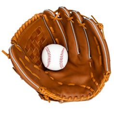 a baseball glove with a ball inside it