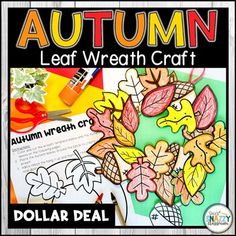 an autumn leaf wreath craft is shown with the words, dollar deal and fall leaves