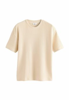 Next WAFFLE TEXTURE REGULAR FIT - T-shirt basic - ecru Waffle Toppings, Waffle Shirt, French Vanilla, Basic Shirts, Knitted Tshirt, T-shirt Polos, Uniqlo, Waffles, Rib Knit