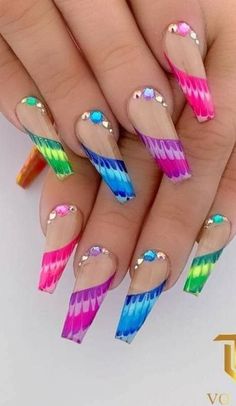 Multicolored Nails, Hippie Nails, Colorful Nail, Nail Art Designs Diy, Pretty Nail Art Designs, Colorful Nail Designs, Nail Designs Glitter