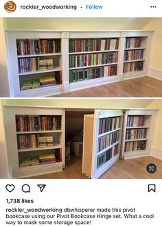 two pictures of the same bookcase in different positions