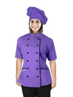 PRICES MAY VARY. Cloth buttons closure Culinary Chef Jacket for Women- This Chef Uniform is for Executive Chef, Line Chef, Caterers and a wonderful Gift for chef. Matching Colour Chef Hat of same cloth with Velcro fasteners so would fit XS to XXL. Poly/Cotton blend- This Poly cotton blended cloth gives you comfort and Cool feel while working in the hot Kitchen. This Chef Outfit has 10 Black cloth Covered Buttons with 2 patch pockets and one thermometer pocket. This chef Uniform is suitable for a Bakers Uniform Woman, Chef Coat Design For Women, Chef Dress For Women, Chef Clothes Design, Chef Outfit Women, Chef Outfit Women Style, Chef Uniform Women, Chefs Outfit, Baker Uniform