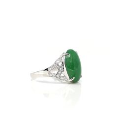 Baikalla Jewelry Jadeite Engagement Ring 18k White Gold Natural Imperial Green Oval Jadeite Jade Engagement Ring With Diamonds Jade Engagement Ring, Apple Green Color, Green Oval, Everyday Luxury, Rare Gems, Jade Jewelry, Everyday Luxuries, Apple Green, Burmese