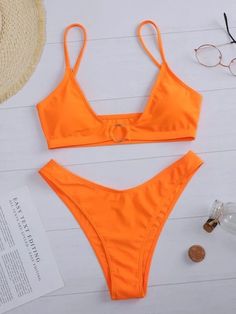 Style: SexyColor: Orange, BrightPattern Type: PlainNeckline: Spaghetti StrapDetails: RingBra Type: Wireless BraBottom Type: High CutBody: YesChest pad: Yes,can be removedMaterial: NylonComposition: 80% Nylon, 20% SpandexFabric: High Stretch Orange Swimsuit, Bright Patterns, Bra Types, Wireless Bra, Women Ring, Spandex Fabric, Women Swimsuits, String Bikinis, Women Rings