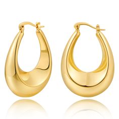 PRICES MAY VARY. Bold Elegance: Chunky gold hoop earrings for women make a bold statement with their stunning design. Comfortable Fit: Each gold hoops is 1.1*1.7 inches and weighs just 0.19 oz, providing lightweight comfort. Versatile Elegance: These oval hoop earrings effortlessly transition from casual daywear to evening sophistication. Exceptional Quality: Crafted from premium materials, these thick gold hoop earrings ensure a polished look and lasting durability. Gift-Ready Packaging: Presen 90s Hoop Earrings, Thick Gold Hoop Earrings, Thick Gold Hoops, Chunky Gold Hoop Earrings, Oval Hoop Earrings, Statement Hoop Earrings, Chunky Hoop Earrings, Chunky Earrings, Gold Geometric