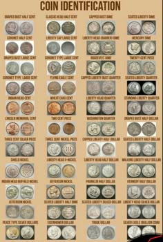 an info sheet with different types of coins