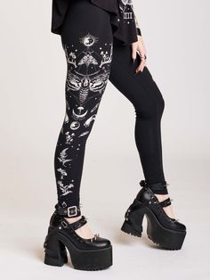 Deathmoth Forest Legging Witch Aesthetic Fashion, Fishnet Long Sleeve Top, Fishnet Long Sleeve, Goth Leggings, Goth Tops, Skeleton Leggings, Goth Wardrobe, Forest Witch, Velvet Flares