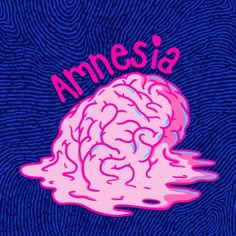 an illustration of a pink brain with the word amnesa on it's side