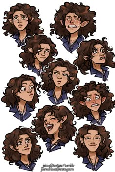 an image of some cartoon characters with curly hair and facial expressions on their faces, including the