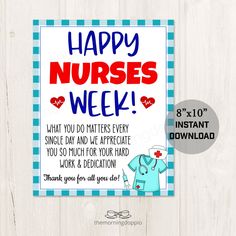 a nurse appreciation card for nurses with the words happy nurses week on it and an image of