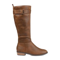 The perfect wardrobe staple, the Lelanni by Journee Collection. This wide-calf boot features supple vegan leather and a zipper at the side for easy on-off. A 4 mm true comfort foam footbed offers the perfect amount of cushion, and a strap accent adds a sophisticated finish.Features: ComfortClosure Type: ZipperFootwear Technology: Memory Foam InsoleShaft Circumference: 16 InchesBoot Shaft Height: 14 InchesShoe Heel Height: 1 1/2 InchesUpper/Outer Base Material: 100% PolyuretheneShoe Lining Mater… Knee-high Boots With Buckle Closure For Fall, Wide Calf Fall Boots With Buckle Closure, Wide Calf Knee-high Riding Boots, Fall Riding Moto Boots Medium Width, Fall Riding Moto Boots, Brown Wide Calf Knee-high Boots For Riding, Brown Knee-high Moto Boots For Workwear, Western Wide Calf Boots For Workwear, Western Style Wide Calf Boots For Workwear